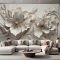 Light Luxury Beautiful 3D Relief Flowers Wallpaper Photo Murals