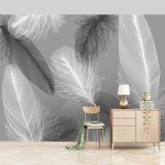 Nordic Style Black And White Feather Mural Wallpaper 3D Abstract Art - Image 2