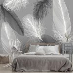 Nordic Style Black And White Feather Mural Wallpaper 3D Abstract Art - Image 4