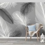 Nordic Style Black And White Feather Mural Wallpaper 3D Abstract Art